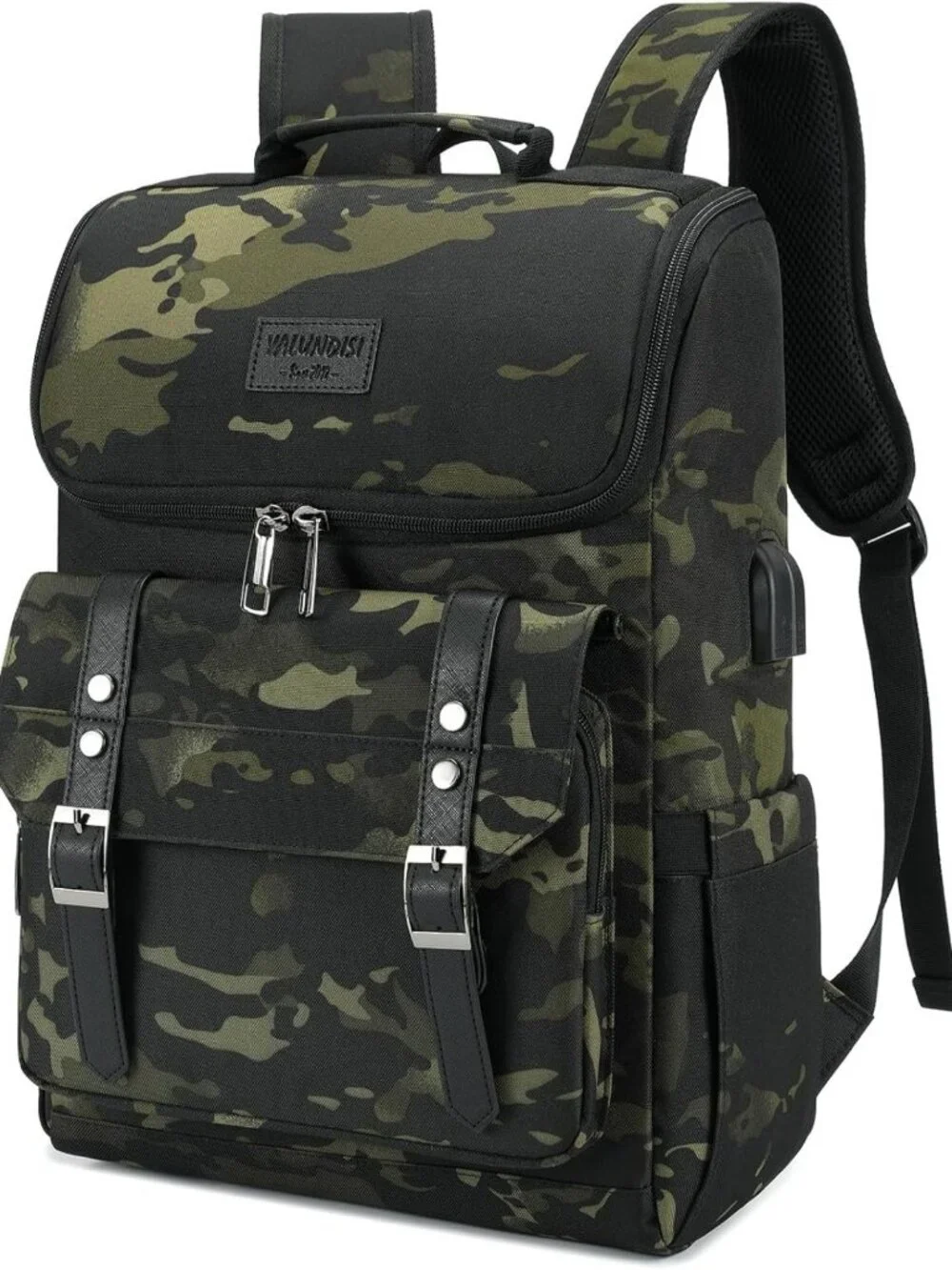 Vintage Camouflage Laptop Backpack with USB Charging Port for Travel & College